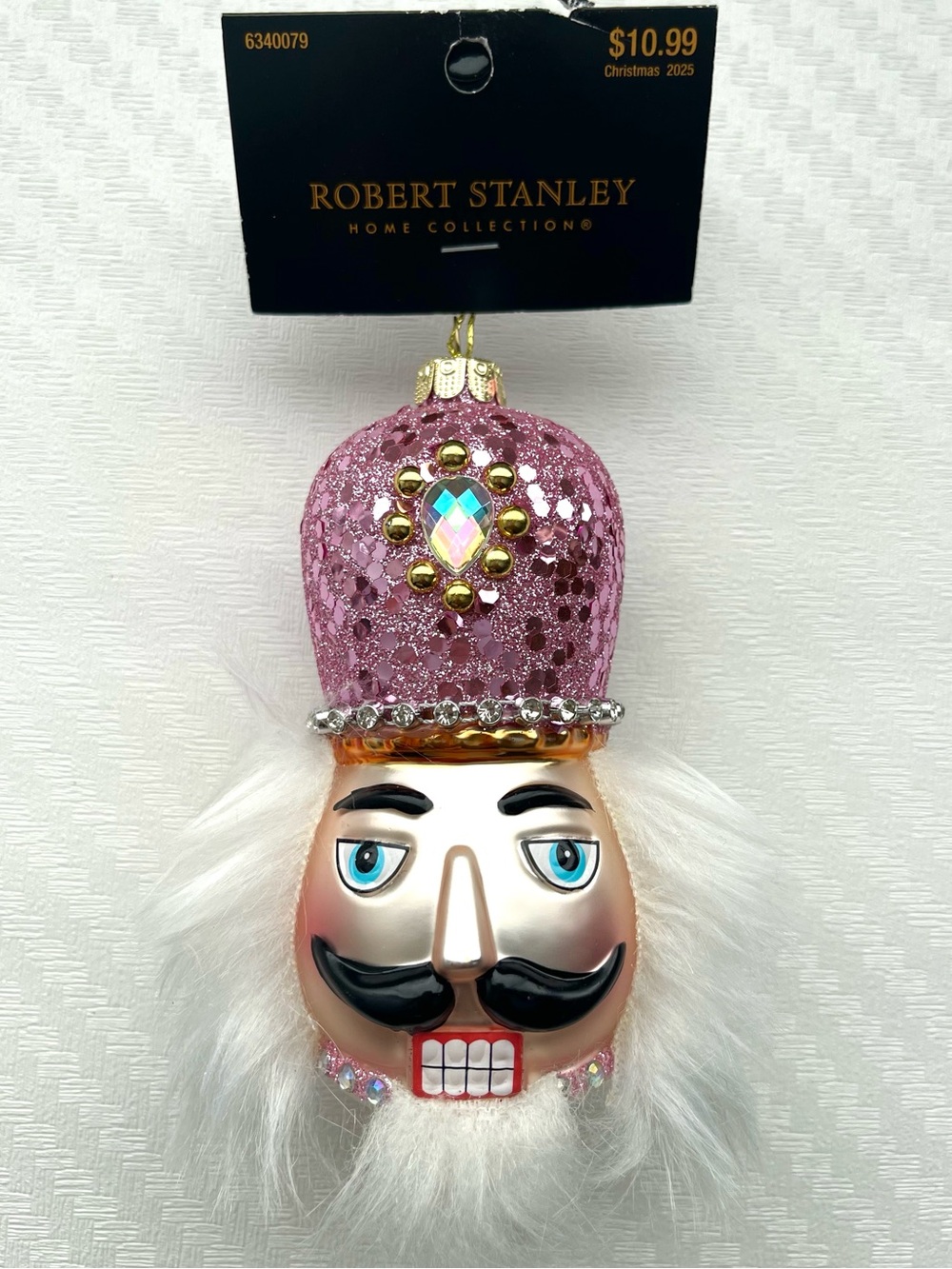 ROBERT STANLEY Glass Nutcracker Head Ornament Glitter Crown Christmas Tree NWT